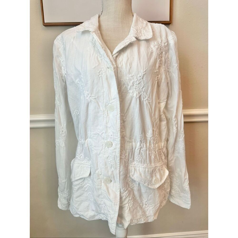 J Jill Eyelet Embroidered Cinch Waist Jacket Size Large